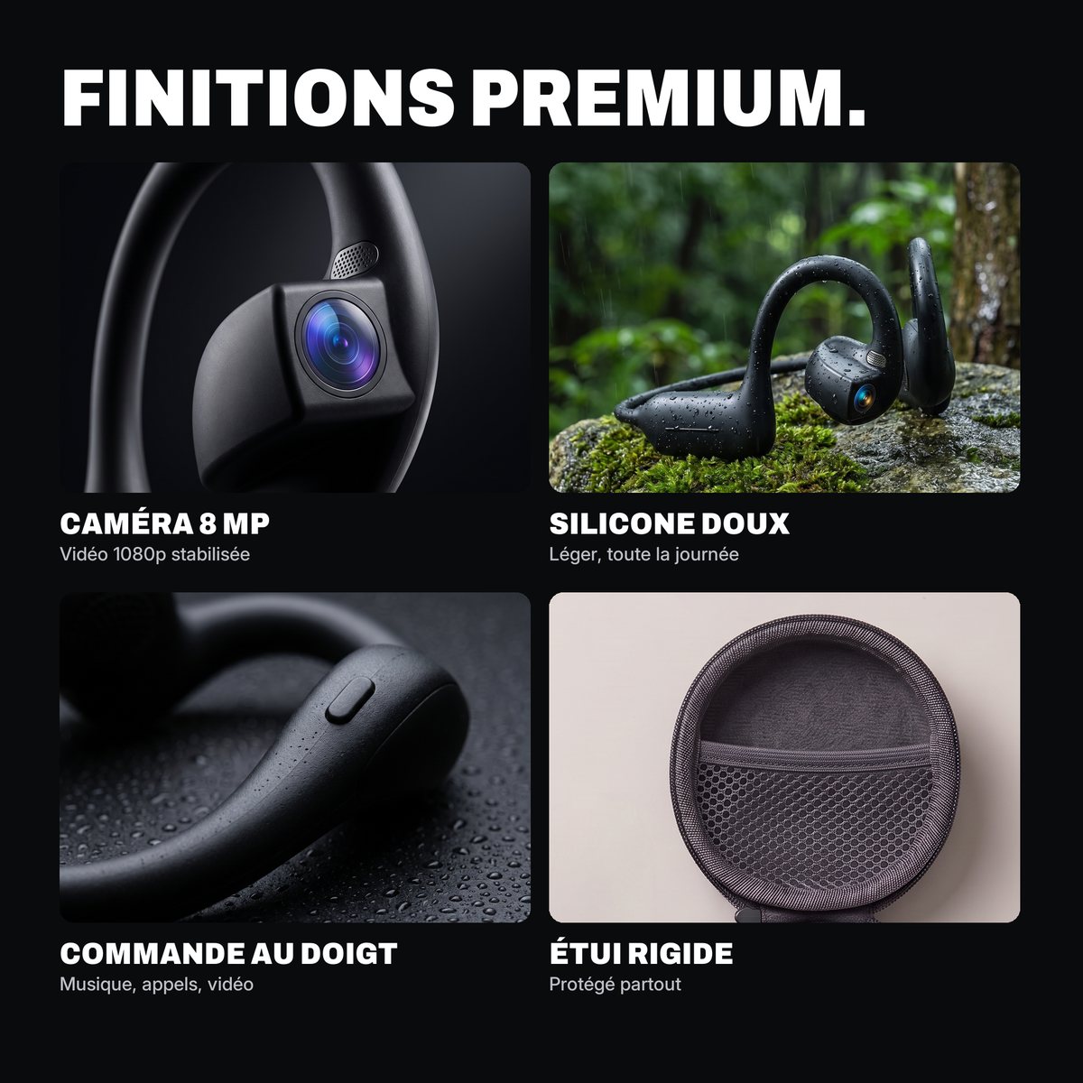 Les finitions du casque Vizéo : caméra, silicone, commande et étui